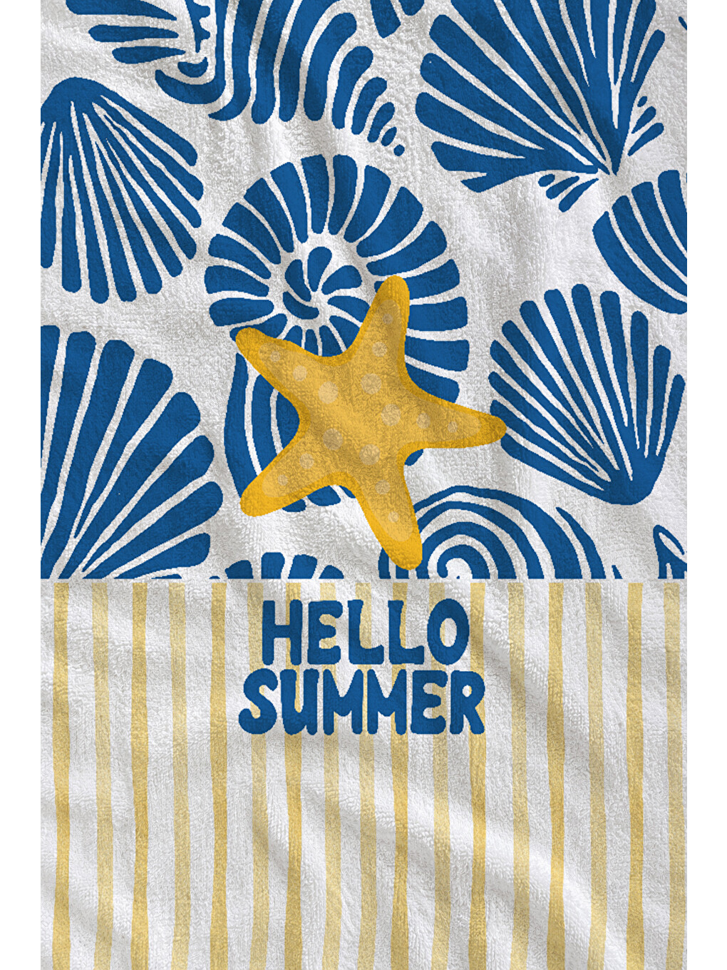 Mavi Tropikal Yaprak Sarı Çiçek Hello Summer Desenli 70x150 Cm Dijital Baskılı Plaj Ve Banyo Havlusu-1