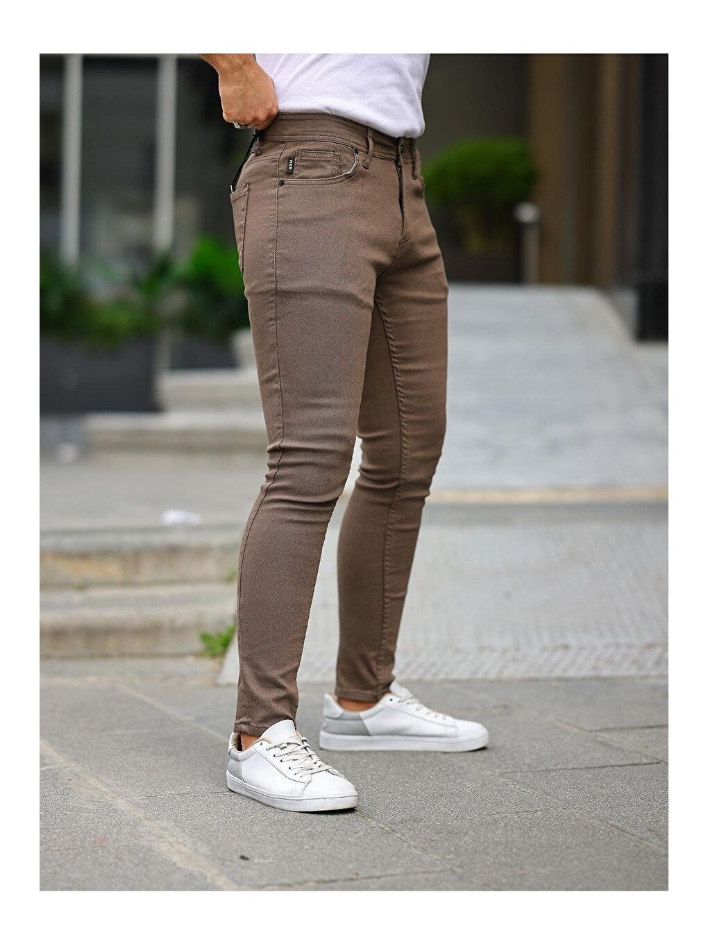 Kahverengi Erkek Jeans Slim Fit Elastanlı Denim Kahve Jean Pantolon-1