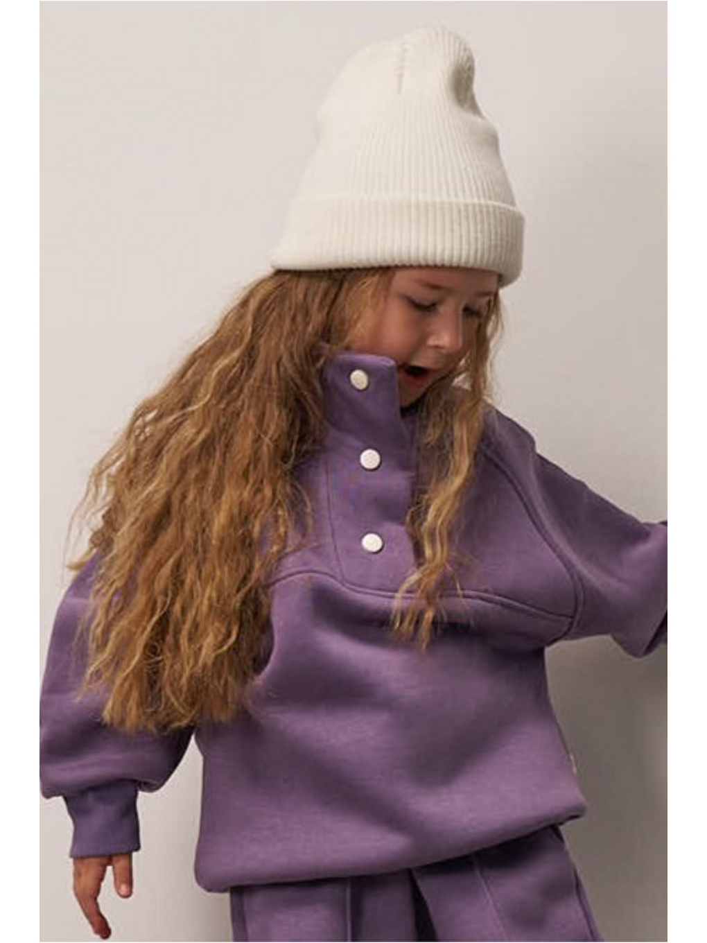 Mor Dik Yaka Çıt Çıtlı Çocuk Sweatshirt-2