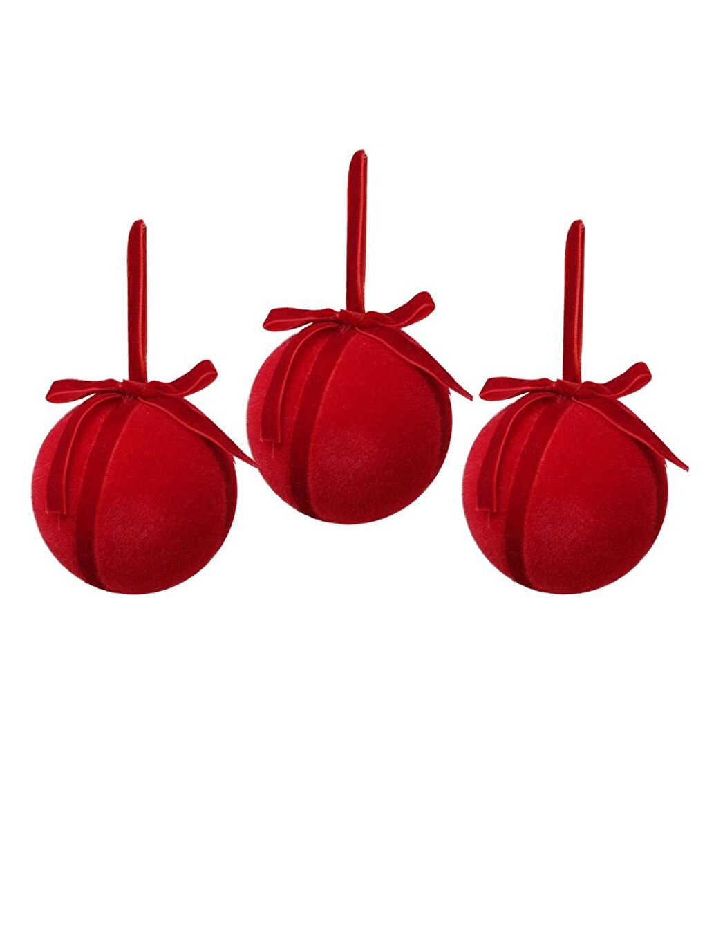 Kadife Fiyonk Detaylı Yılbaşı Ağacı Süsü – Lüks Dekoratif Top Seti Kırmızı 8 Cm 3'lü-1