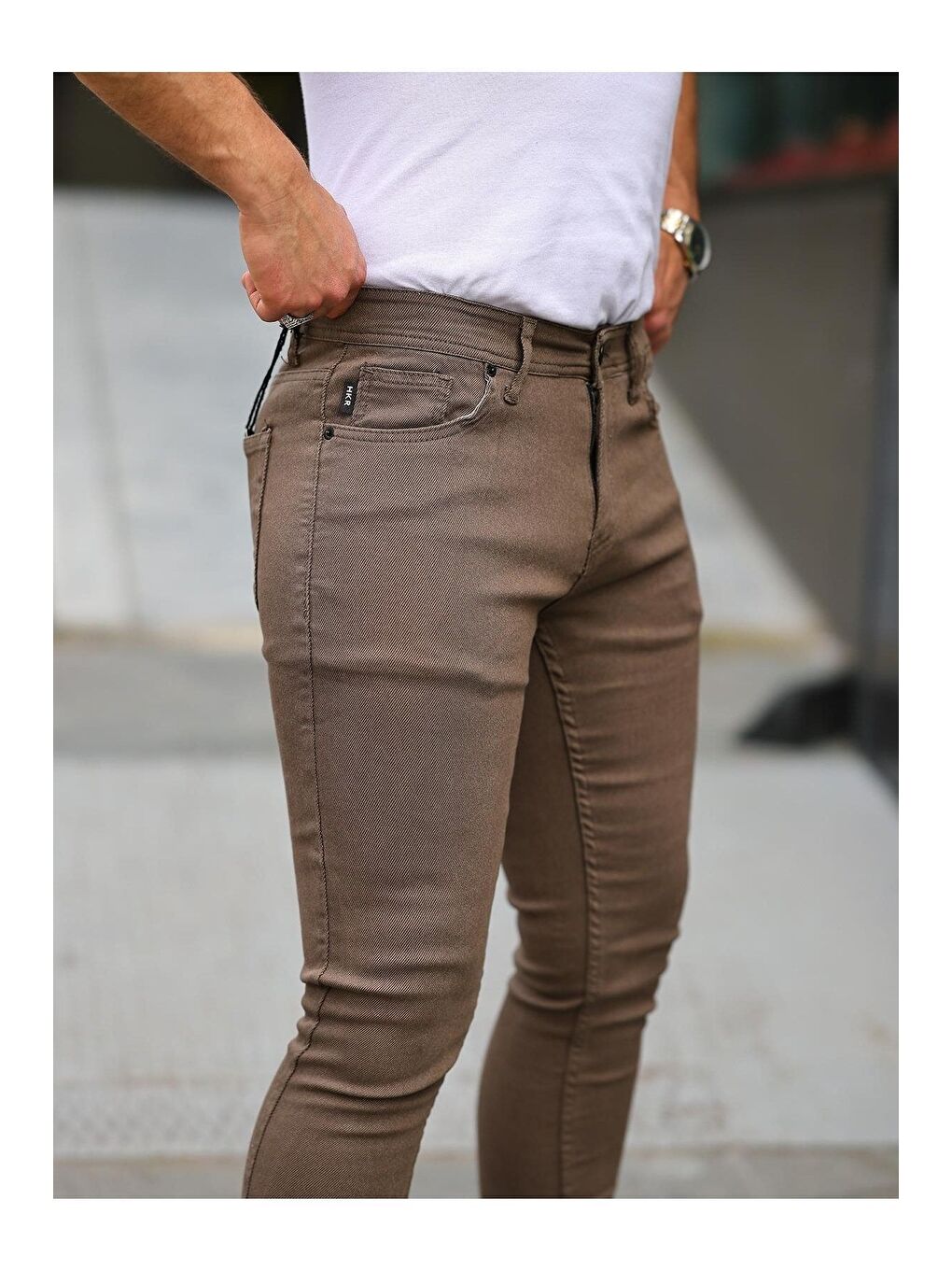 Kahverengi Erkek Jeans Slim Fit Elastanlı Denim Kahve Jean Pantolon-2