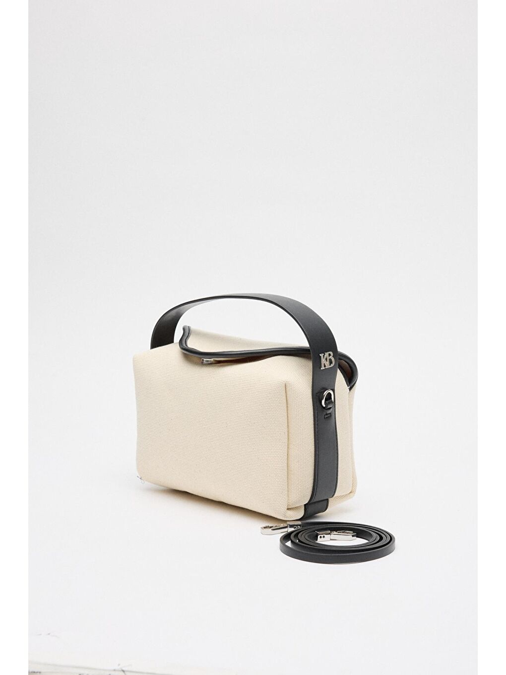 Bej Kanvas Deri Detaylı Kapaklı Çanta Ekru-7