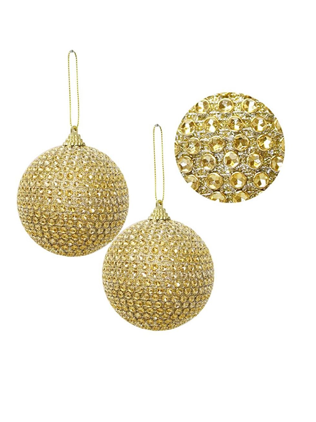 Sarı Yılbaşı Topu Kristal Taş Kaplama Çam Ağacı Süsü Altın 10 cm 2'li-1