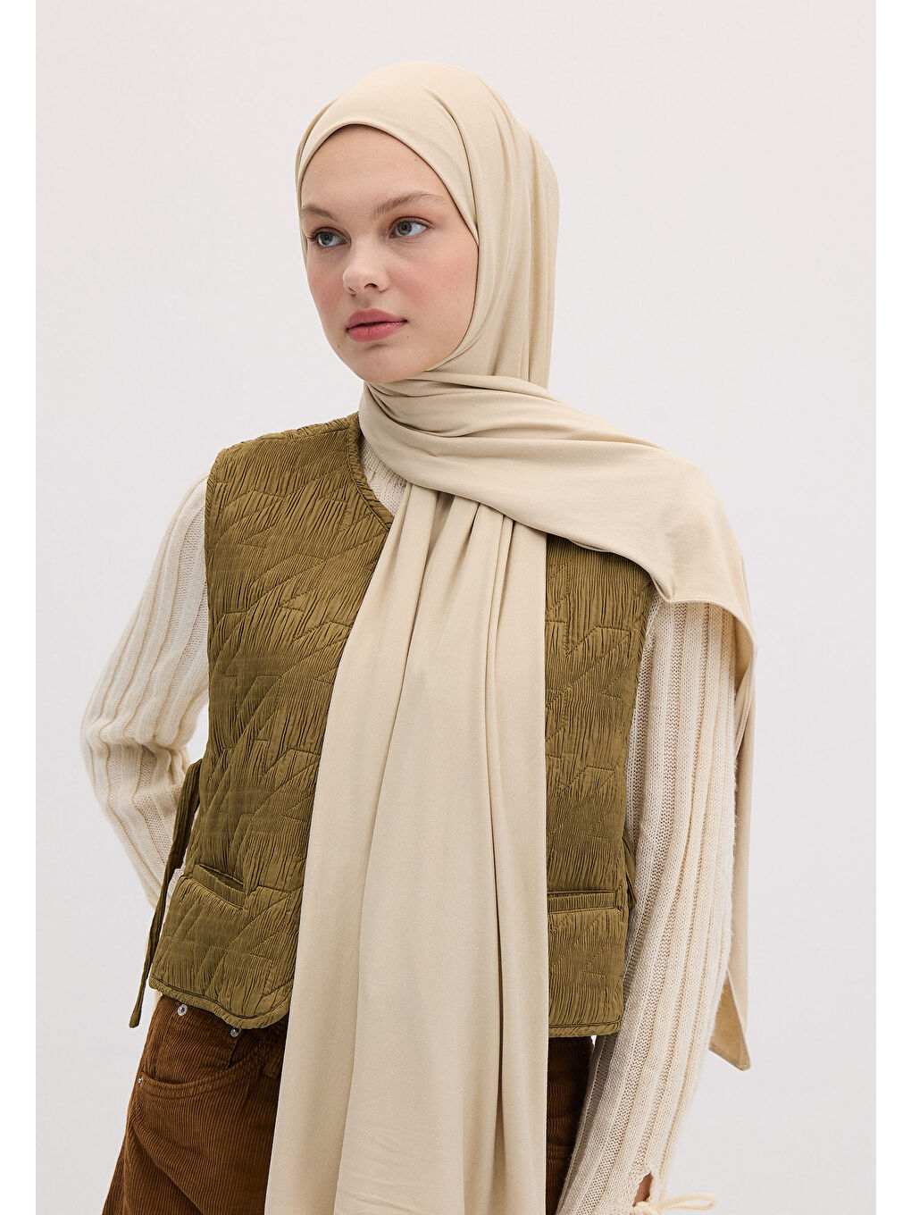 Bambu Penye Şal Bej-1