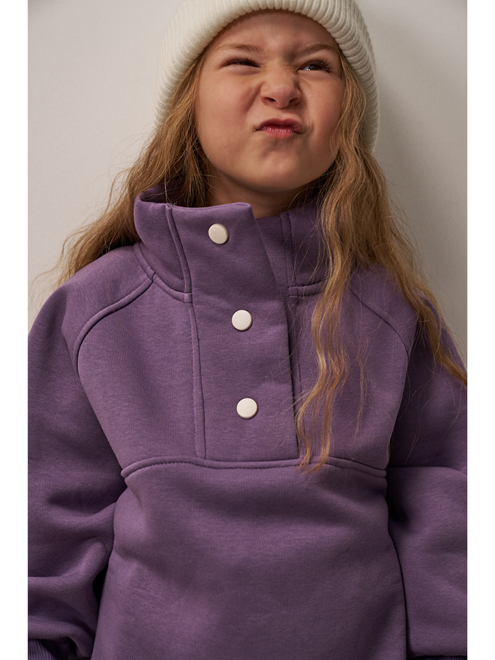 Mor Dik Yaka Çıt Çıtlı Çocuk Sweatshirt-3