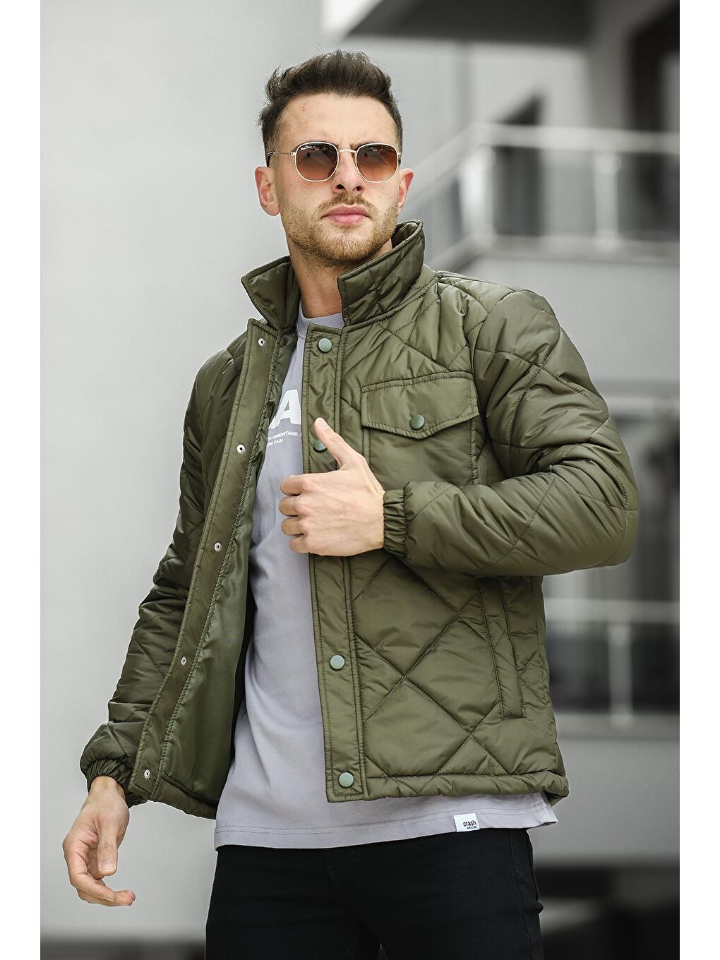 Haki Alfio Slim Fit Yakalı Kapütone Erkek Mont Mont