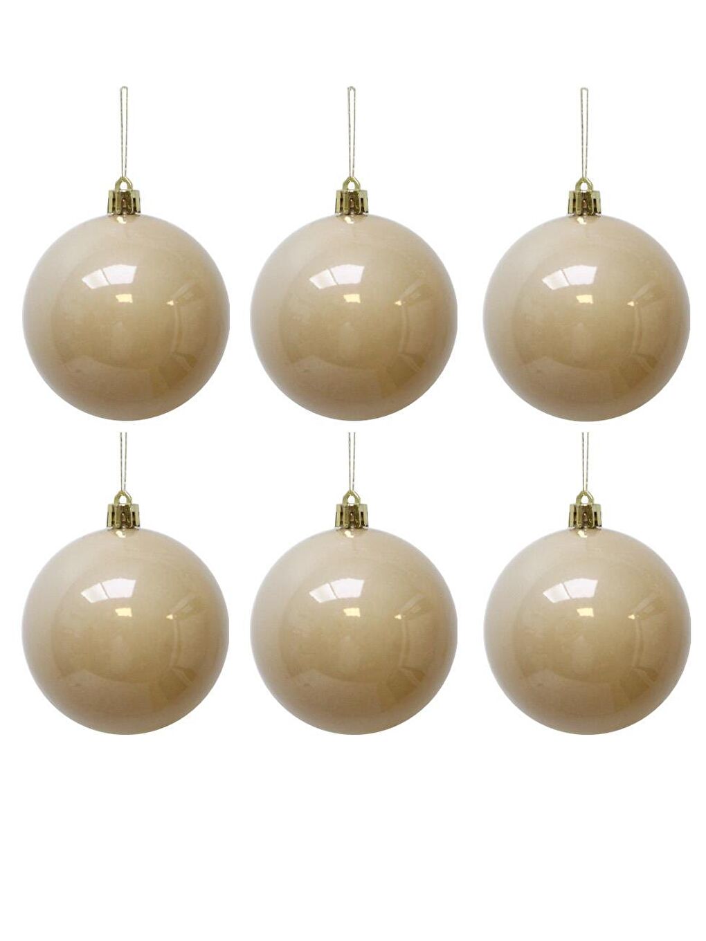 Ekru Yılbaşı Topu Çam Ağacı Süsü Işıltılı Açık Krem 8 cm 6'lı-1