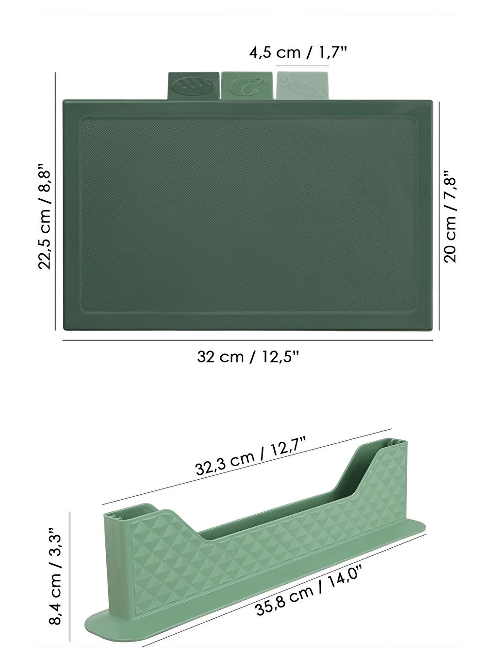 4 Parça Çoklu Kesme Tahtası Seti Yatay Standlı Doğrama Tahtası Ekmek Sebze Et Kesim Panosu Yeşil-4