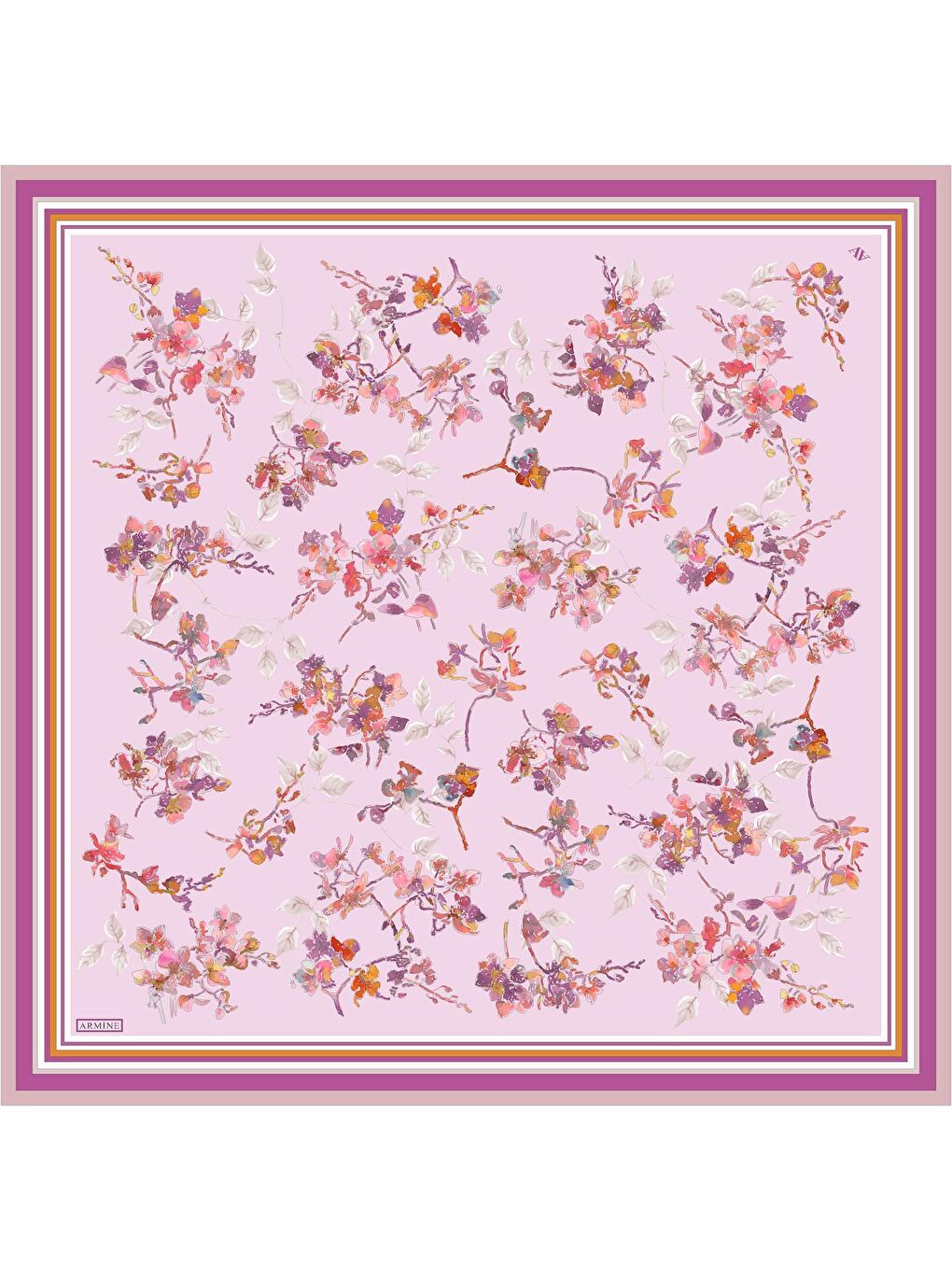 Pembe Çiçek Desenli Saf İpek Sura Eşarp 9316 50-3