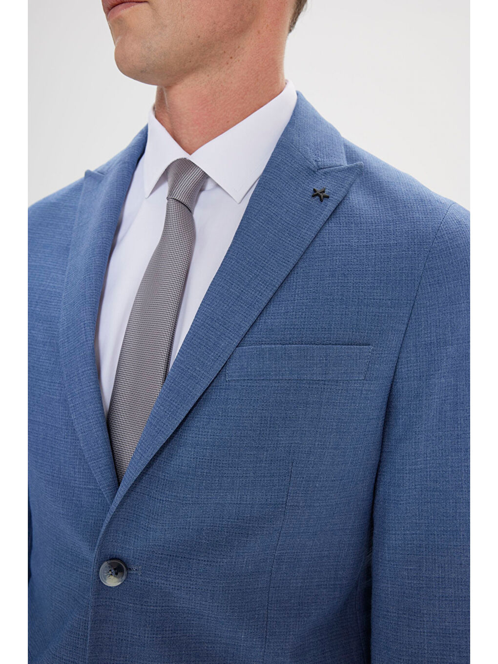 Erkek Mavi Slim Fit Kırlangıç Yaka Gofre Desenli Takım Elbise-4