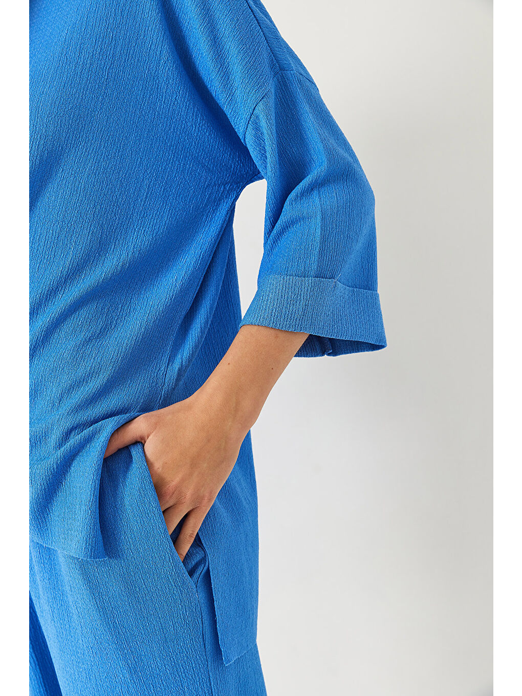 Mavi Kadın Yarım Kollu Palazzo Pantolonlu Bisiklet Yaka Alt-Üst Takım-5