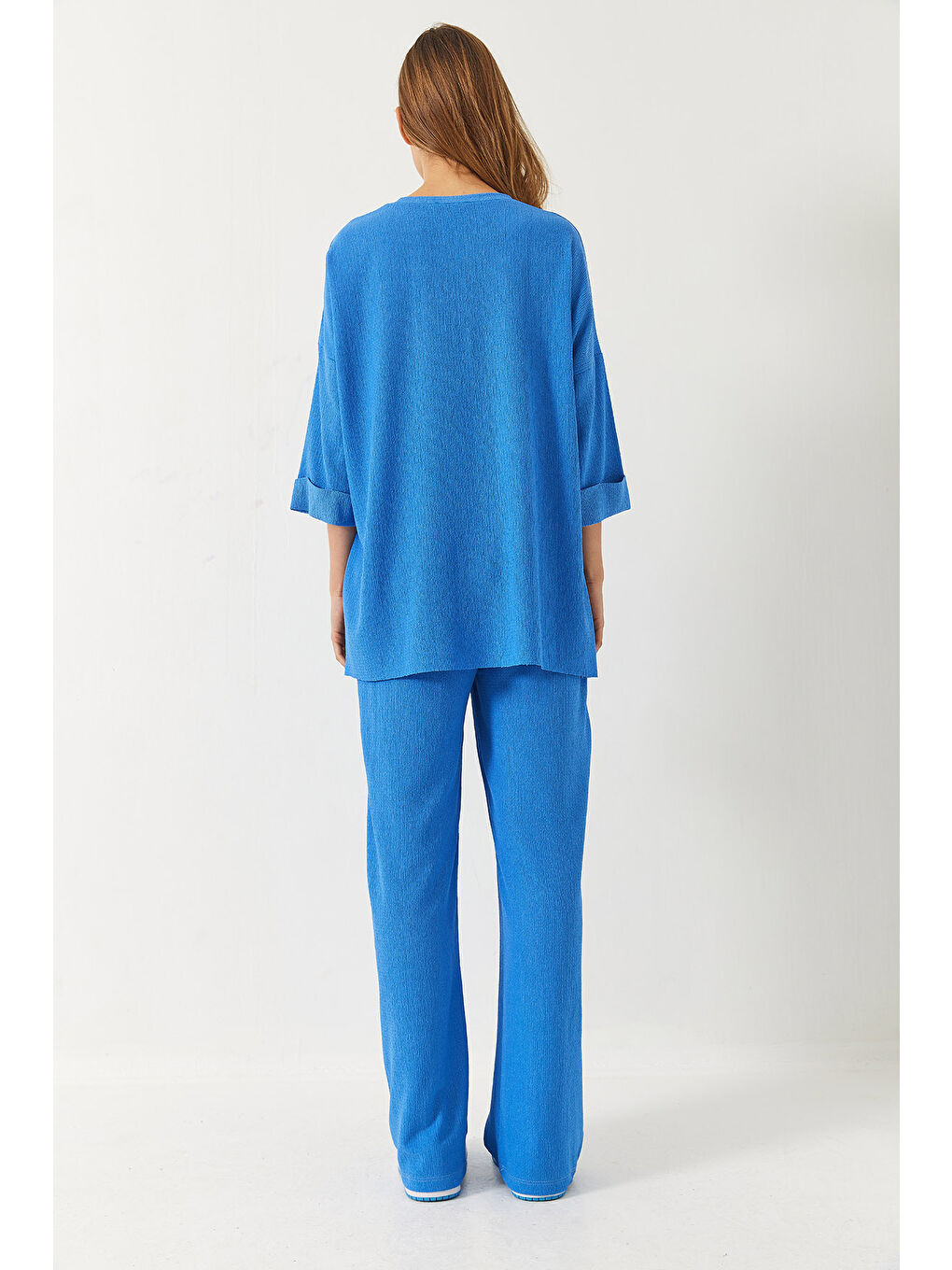 Mavi Kadın Yarım Kollu Palazzo Pantolonlu Bisiklet Yaka Alt-Üst Takım-6