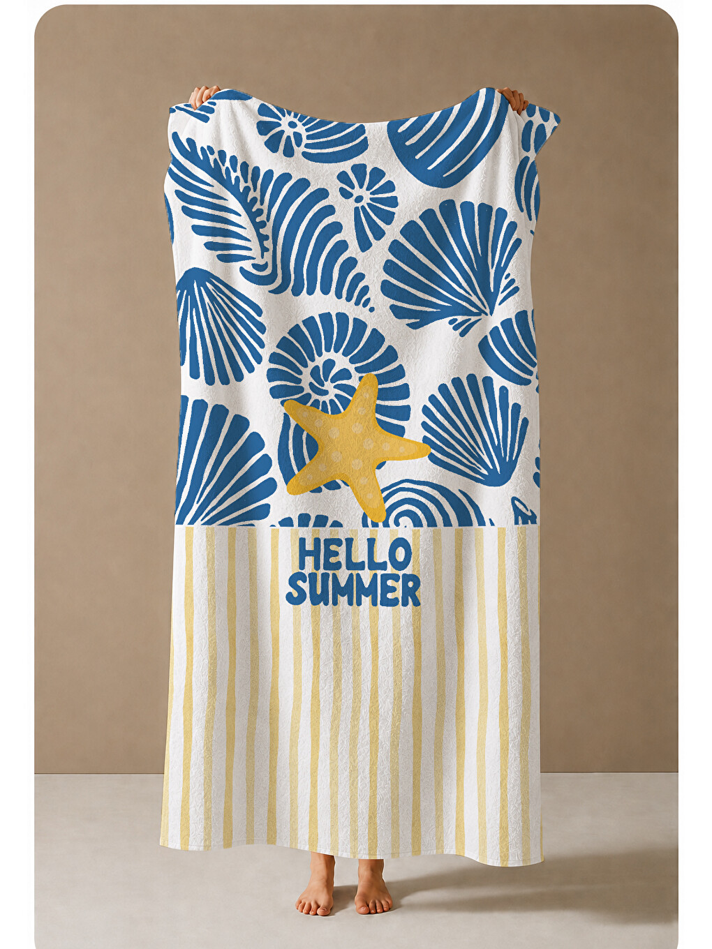 Mavi Tropikal Yaprak Sarı Çiçek Hello Summer Desenli 70x150 Cm Dijital Baskılı Plaj Ve Banyo Havlusu-3