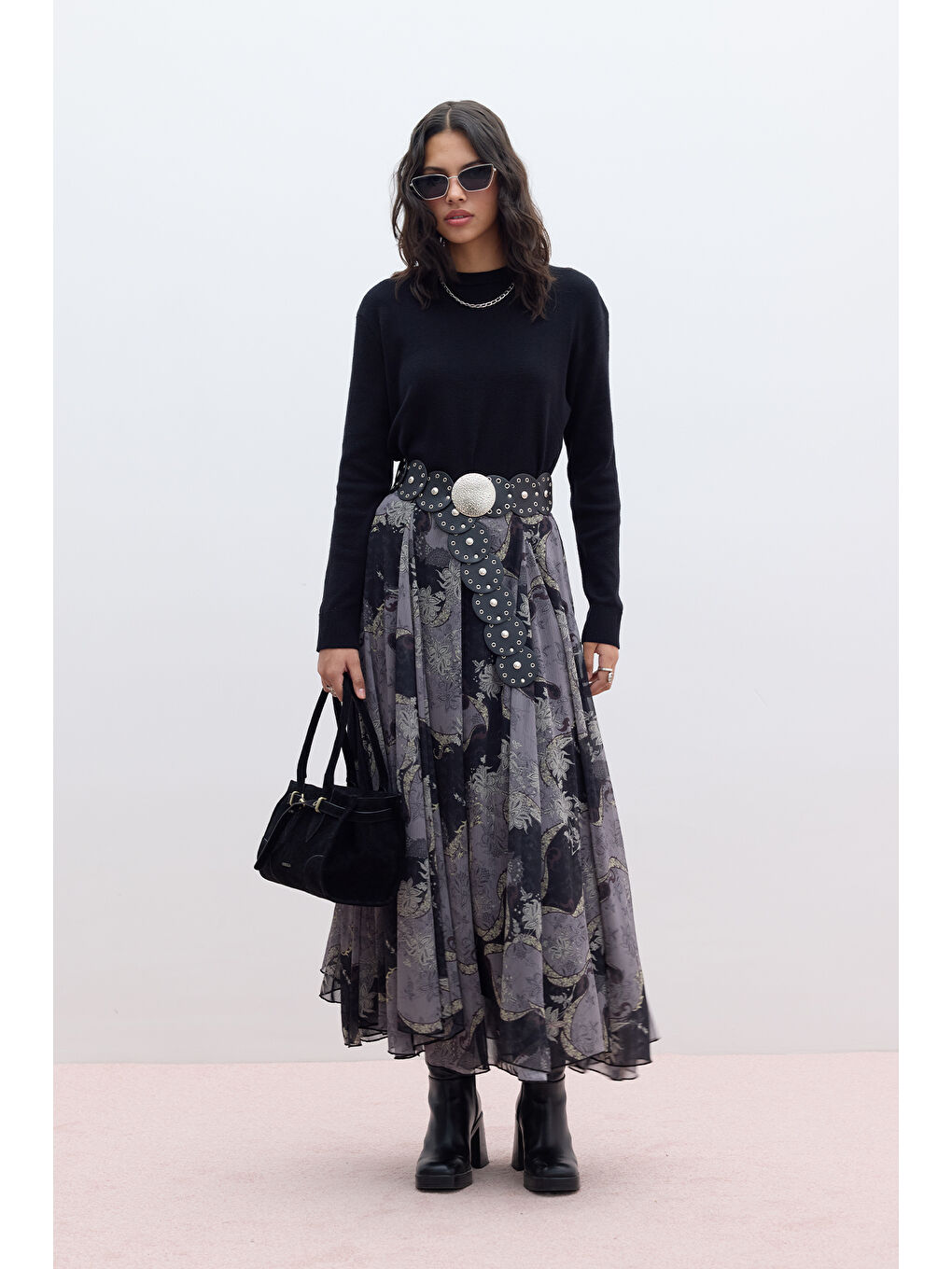 Gri Volanlı Geniş Etek Sıenna-2