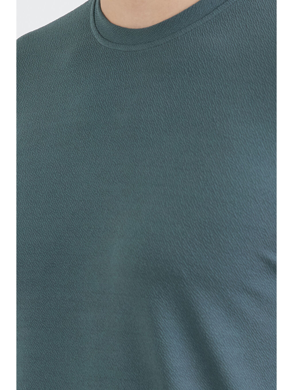 Petrol Basic Jakarlı Bisiklet Yaka Tişört-3