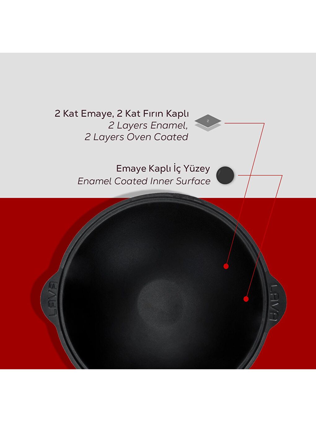 Bordo Yuvarlak Cam Kapaklı Kazan / Tencere. Döküm Demir Yekpare Kulplu Çap(Ø)30 cm.-5