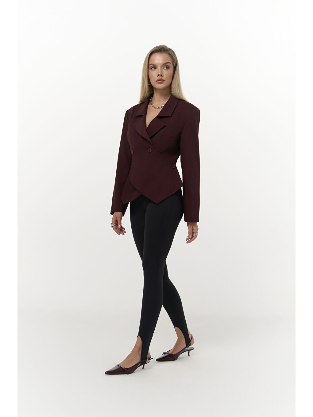 Norbury Üçgen Detay Bordo Blazer-3