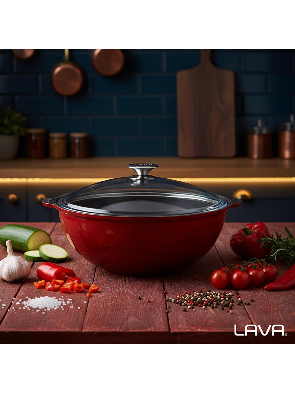 Bordo Yuvarlak Cam Kapaklı Kazan / Tencere. Döküm Demir Yekpare Kulplu Çap(Ø)30 cm.-6