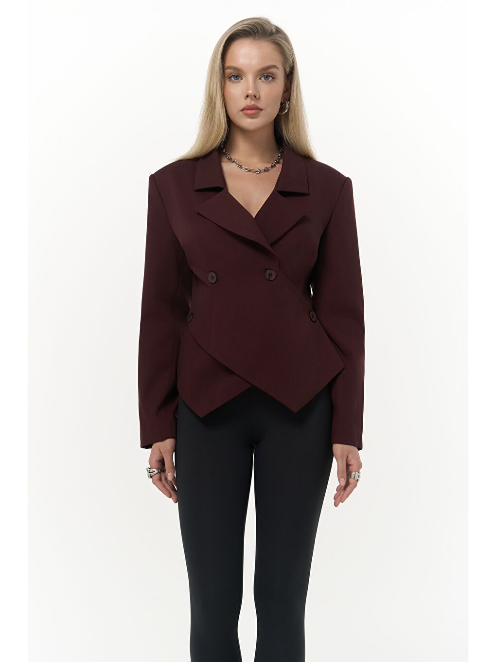 Norbury Üçgen Detay Bordo Blazer-5
