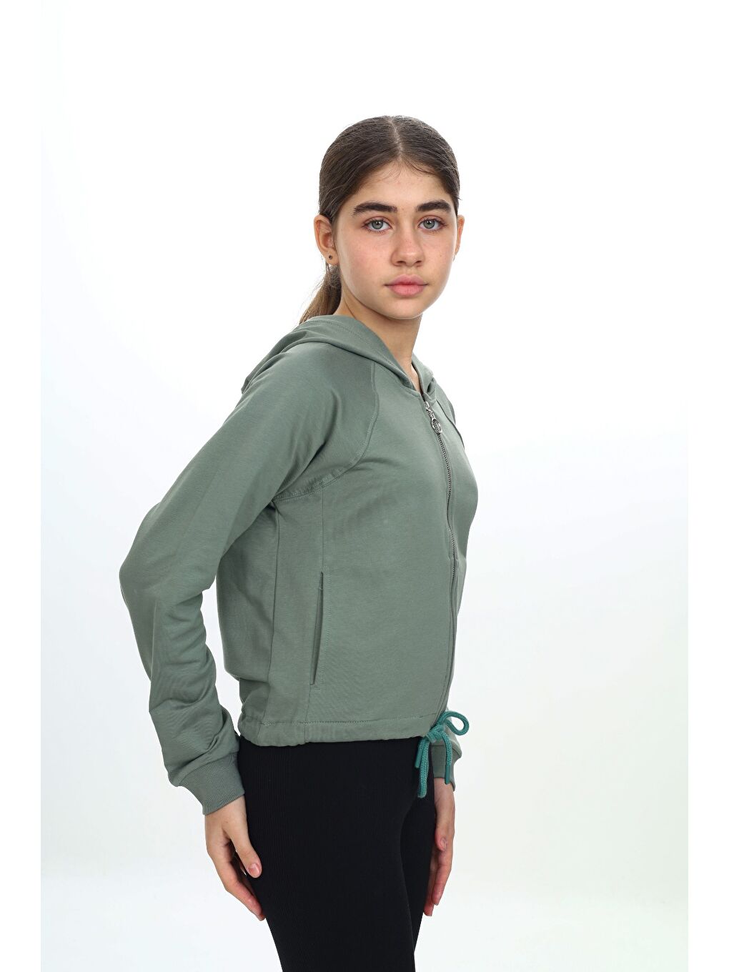 Yeşil Kız Çocuk Kapüşonlu Hırka-1