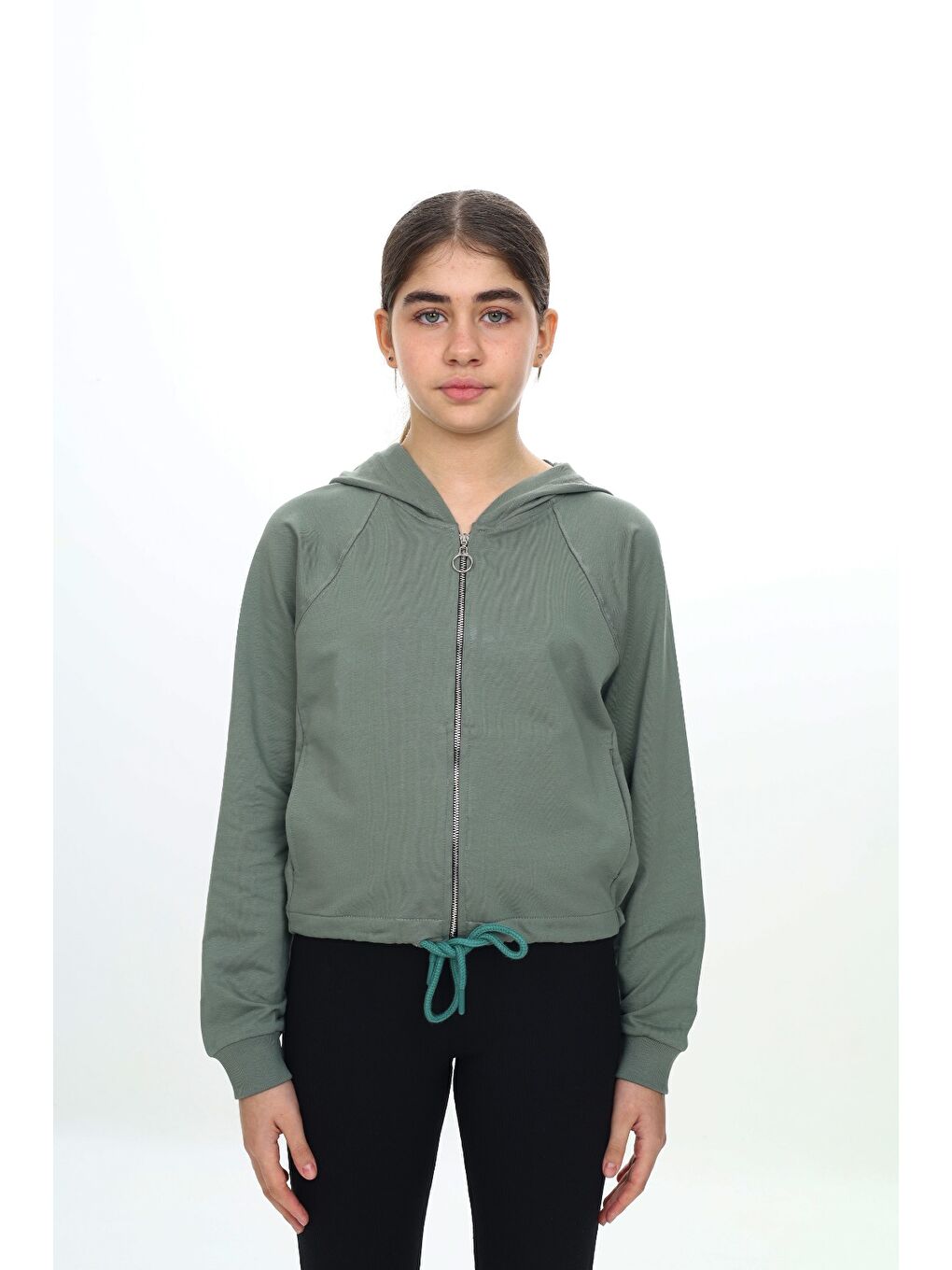 Yeşil Kız Çocuk Kapüşonlu Hırka-2