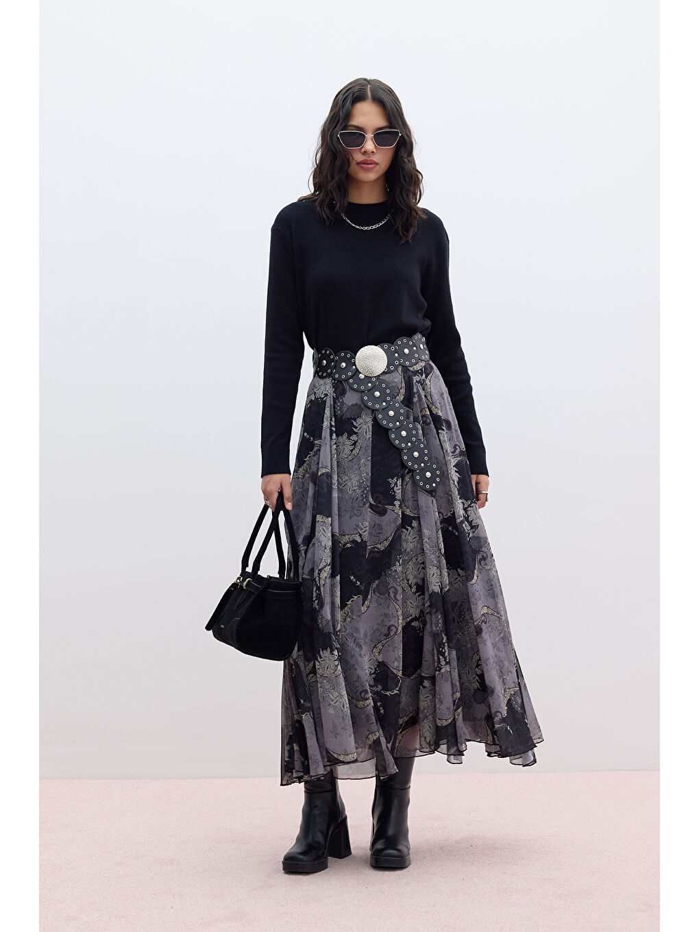 Gri Volanlı Geniş Etek Sıenna-3