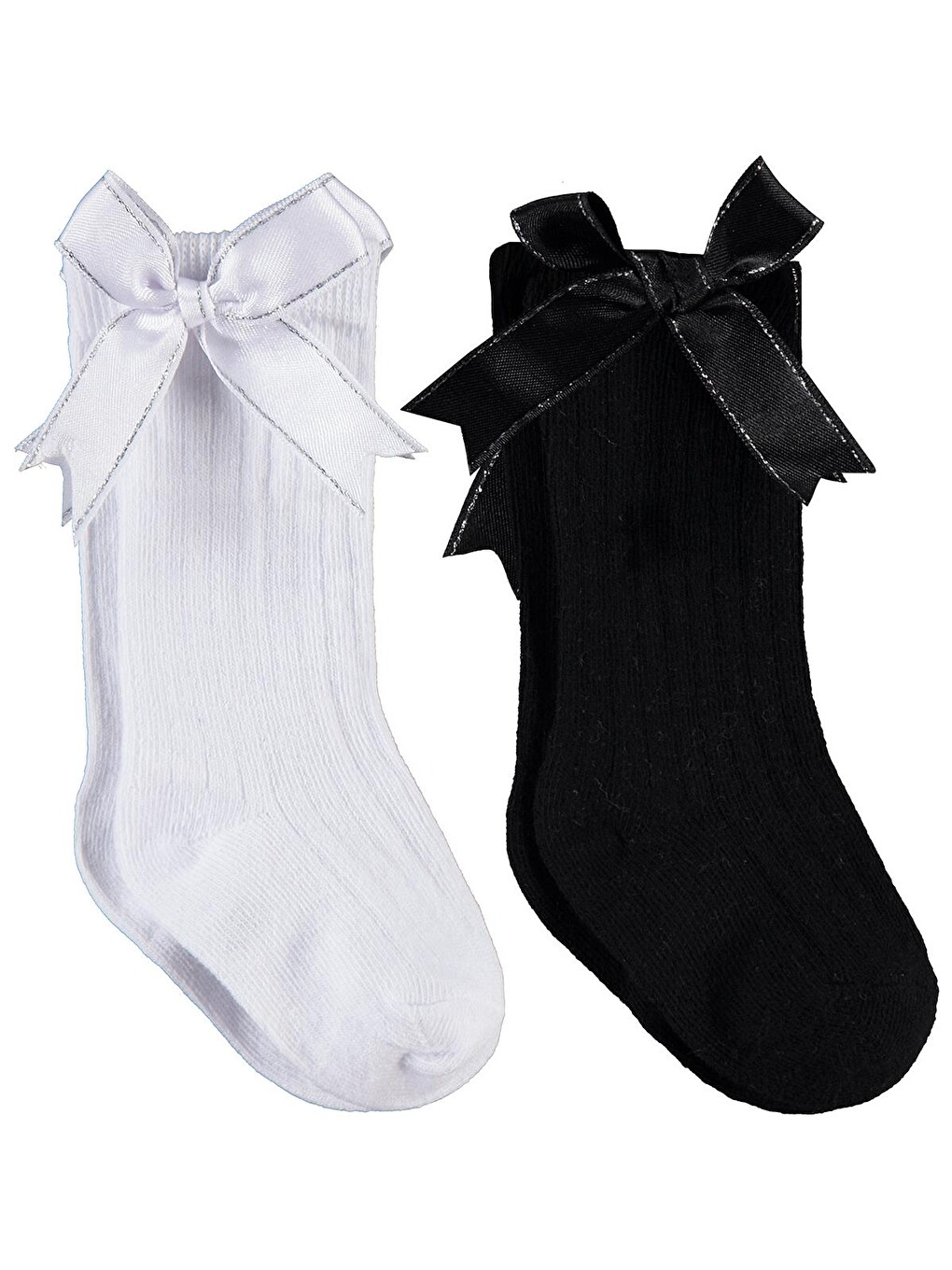 Beyaz Baby Çift Fiyonk Aksesuar 2'li 6- Bebek Kız Çorap Set - Standart