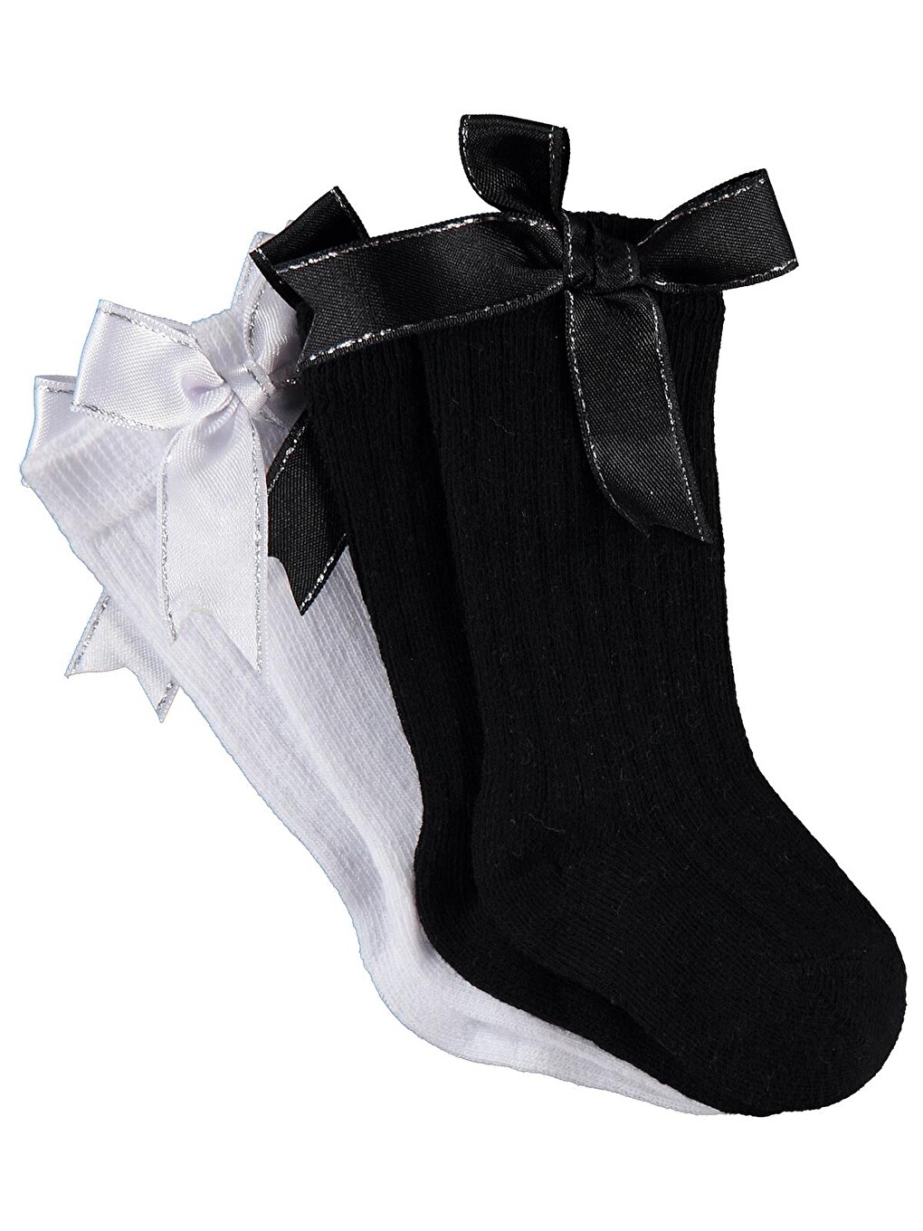 Beyaz Baby Çift Fiyonk Aksesuar 2'li 6- Bebek Kız Çorap Set - Standart-2