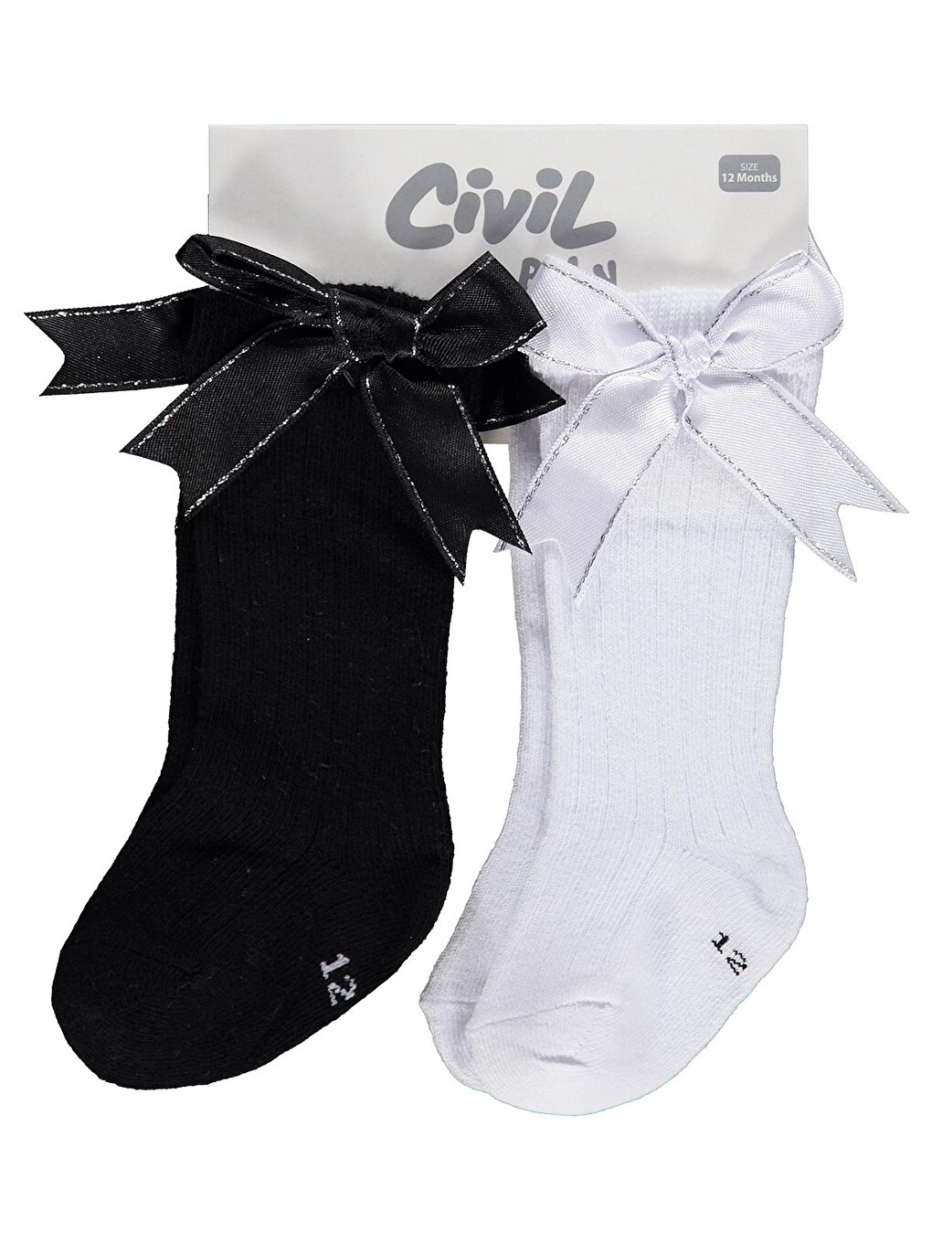 Beyaz Baby Çift Fiyonk Aksesuar 2'li 6- Bebek Kız Çorap Set - Standart-3