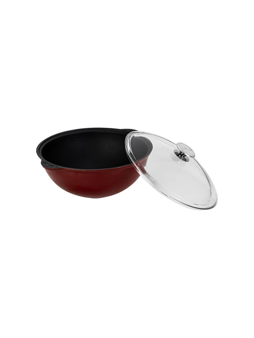 Bordo Yuvarlak Cam Kapaklı Kazan / Tencere. Döküm Demir Yekpare Kulplu Çap(Ø)28 cm.-1