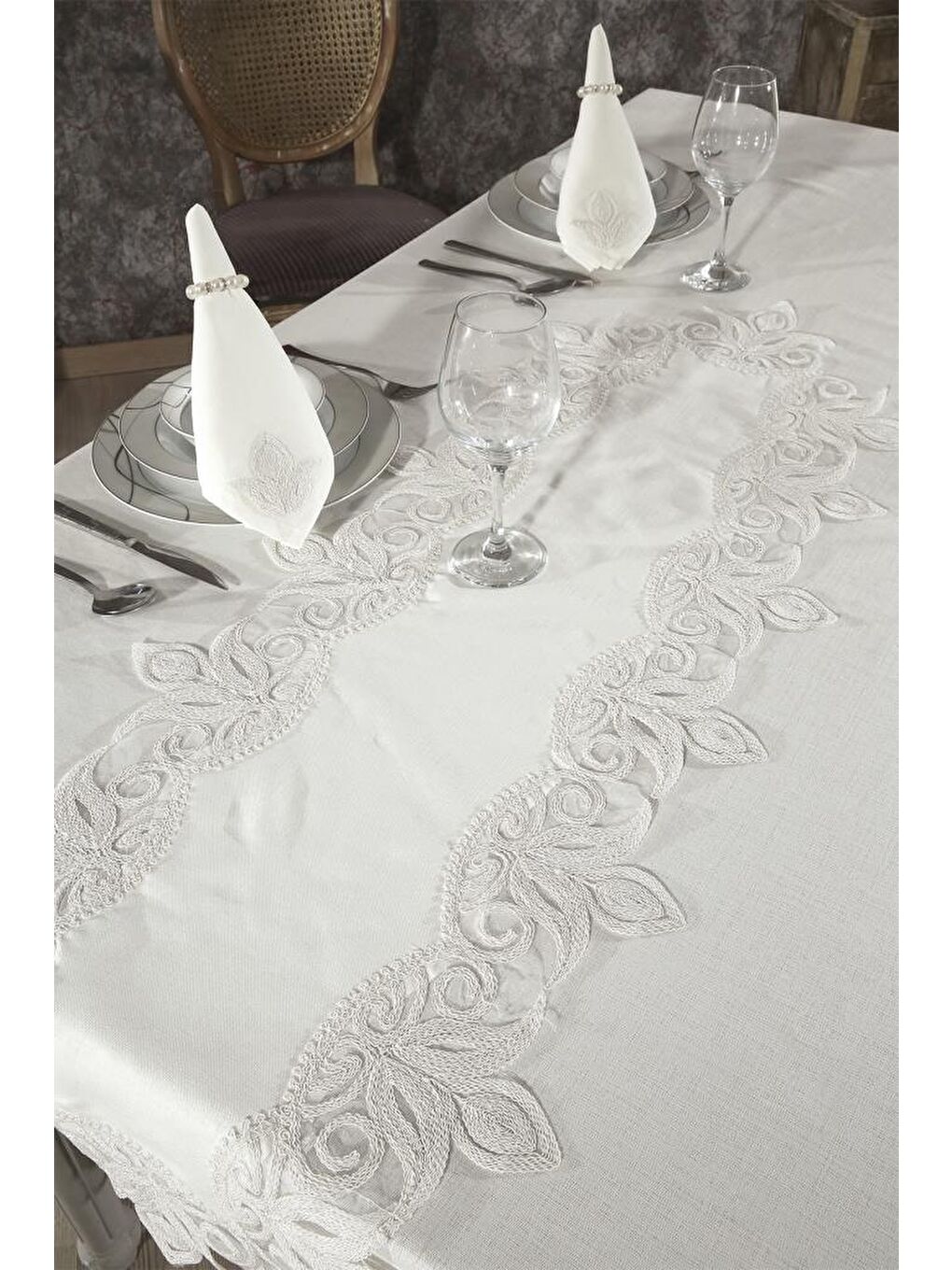Ekru Fikriye Masa Örtüsü 26 Parça Krem-3