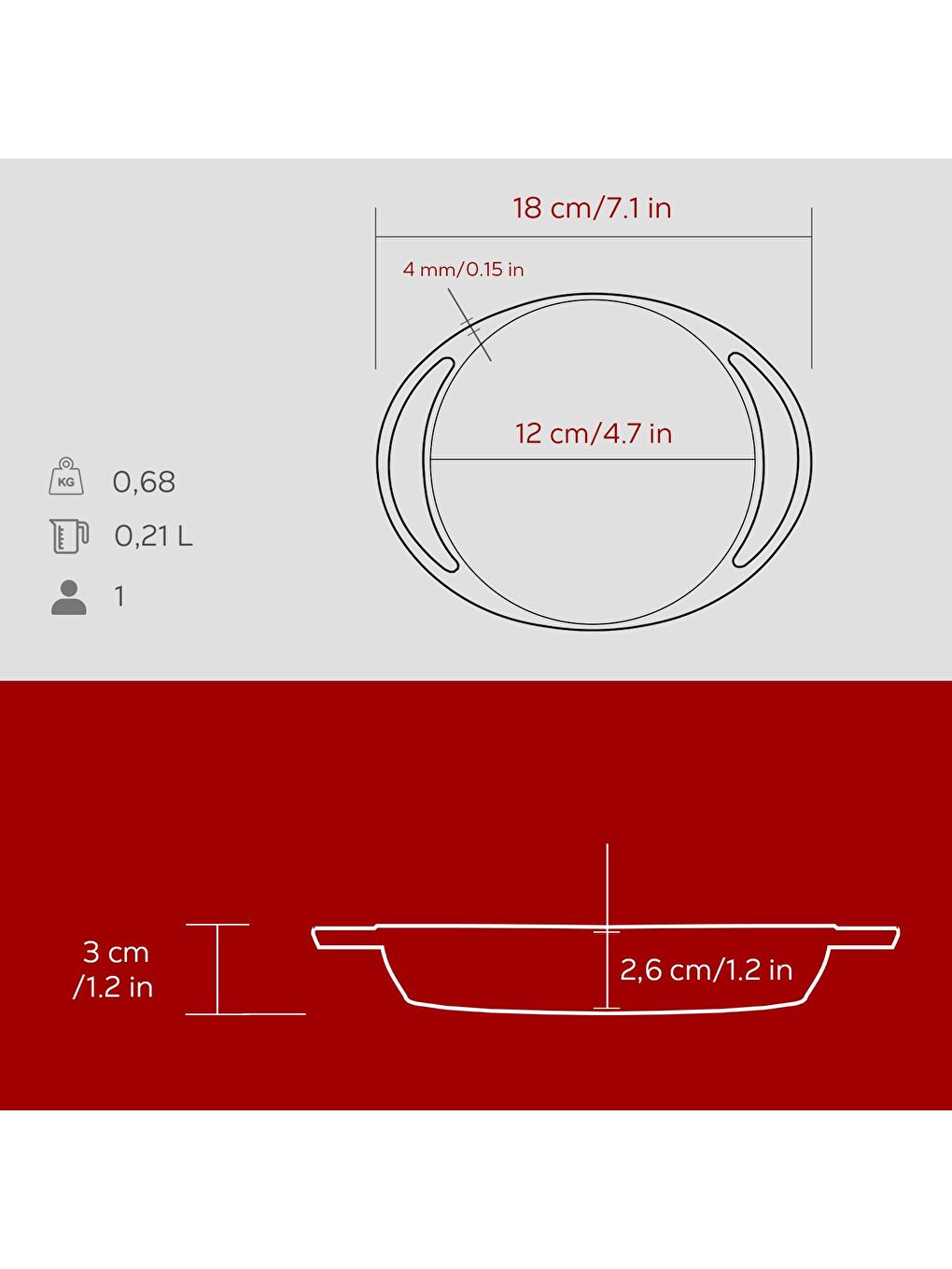 Bordo Yuvarlak Sahan Döküm Demir Yekpare Çift Kulplu Çap(Ø)12cm.-4