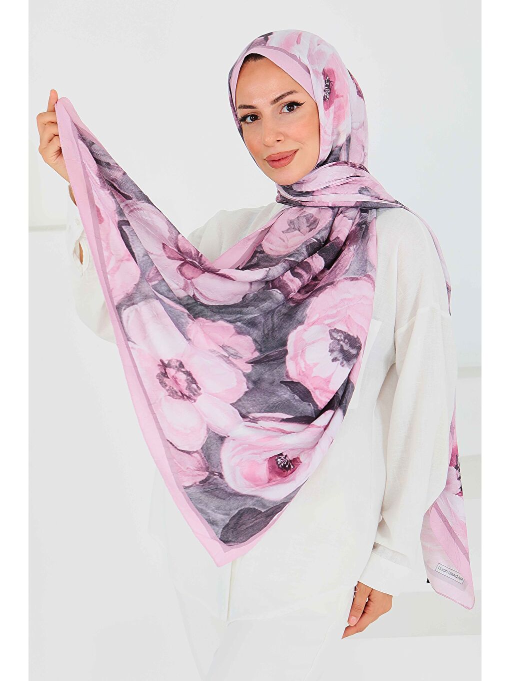 Pembe Desenli Bambu Kare Şal Gül - 27523