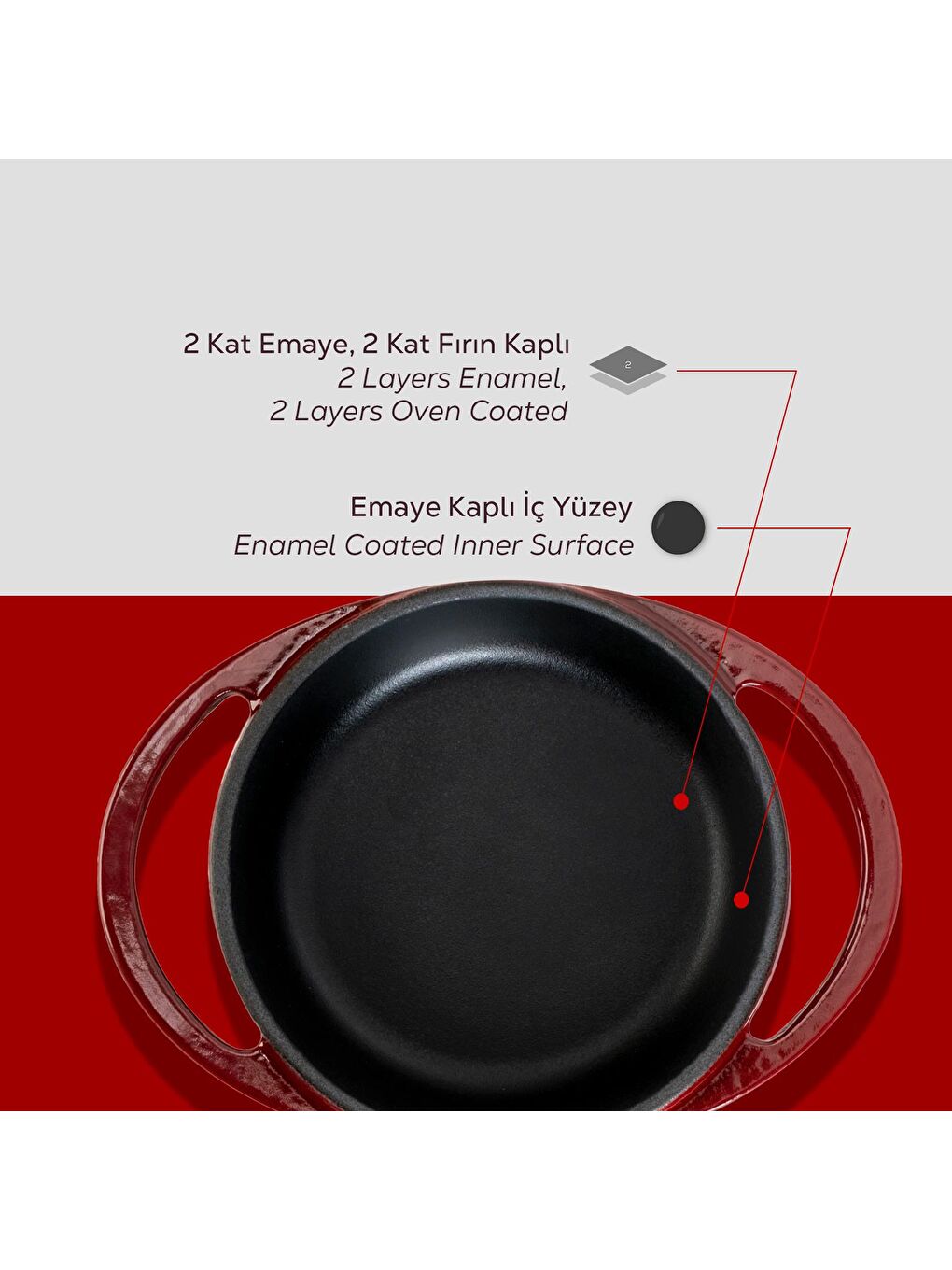 Bordo Yuvarlak Sahan Döküm Demir Yekpare Çift Kulplu Çap(Ø)12cm.-5