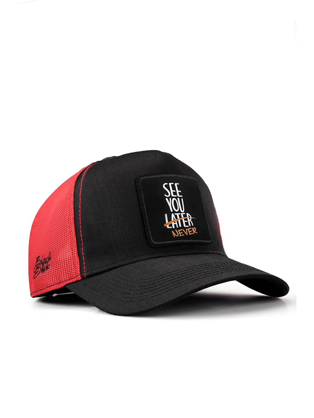 See You Later Never Logolu Cordura Siyah-Kırmızı Trucker Şapka