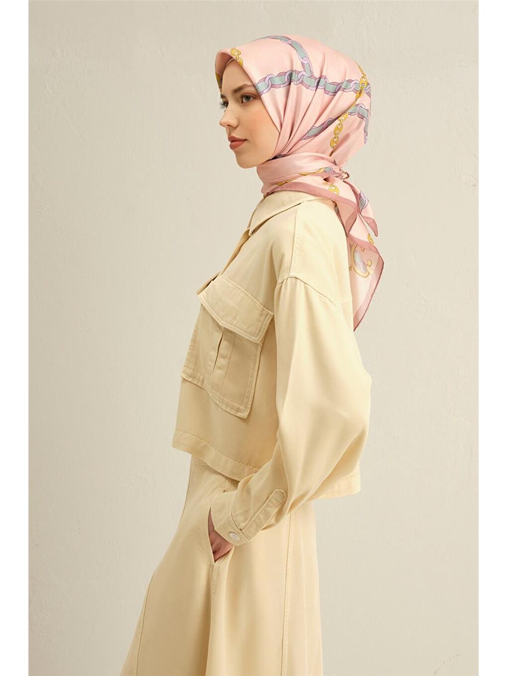 Pembe Leopar Desenli İpek Sura Eşarp 9346 55-1