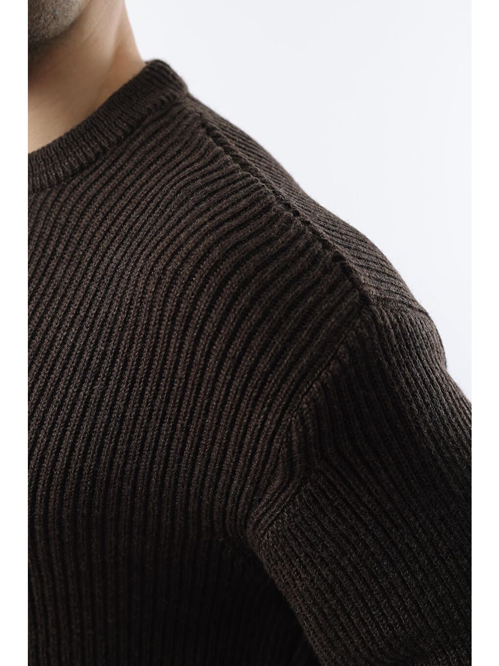 Kahverengi Bisiklet Yaka Triko Erkek Kazak E7410-4