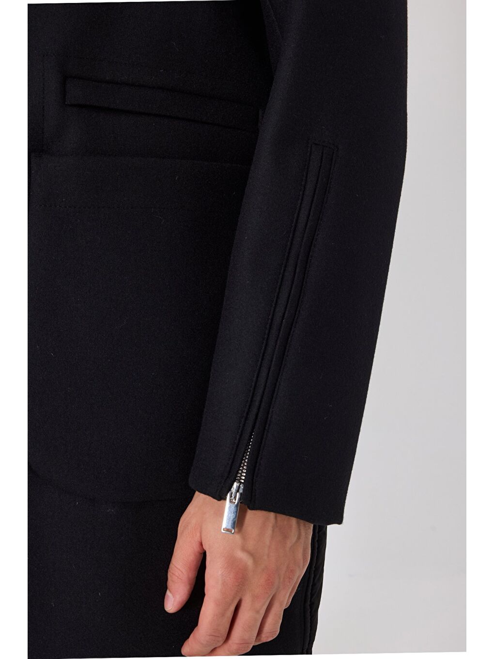 Giotelli Siyah Regular Fit Ceket Yaka Yünlü Kaşe Kaban-1