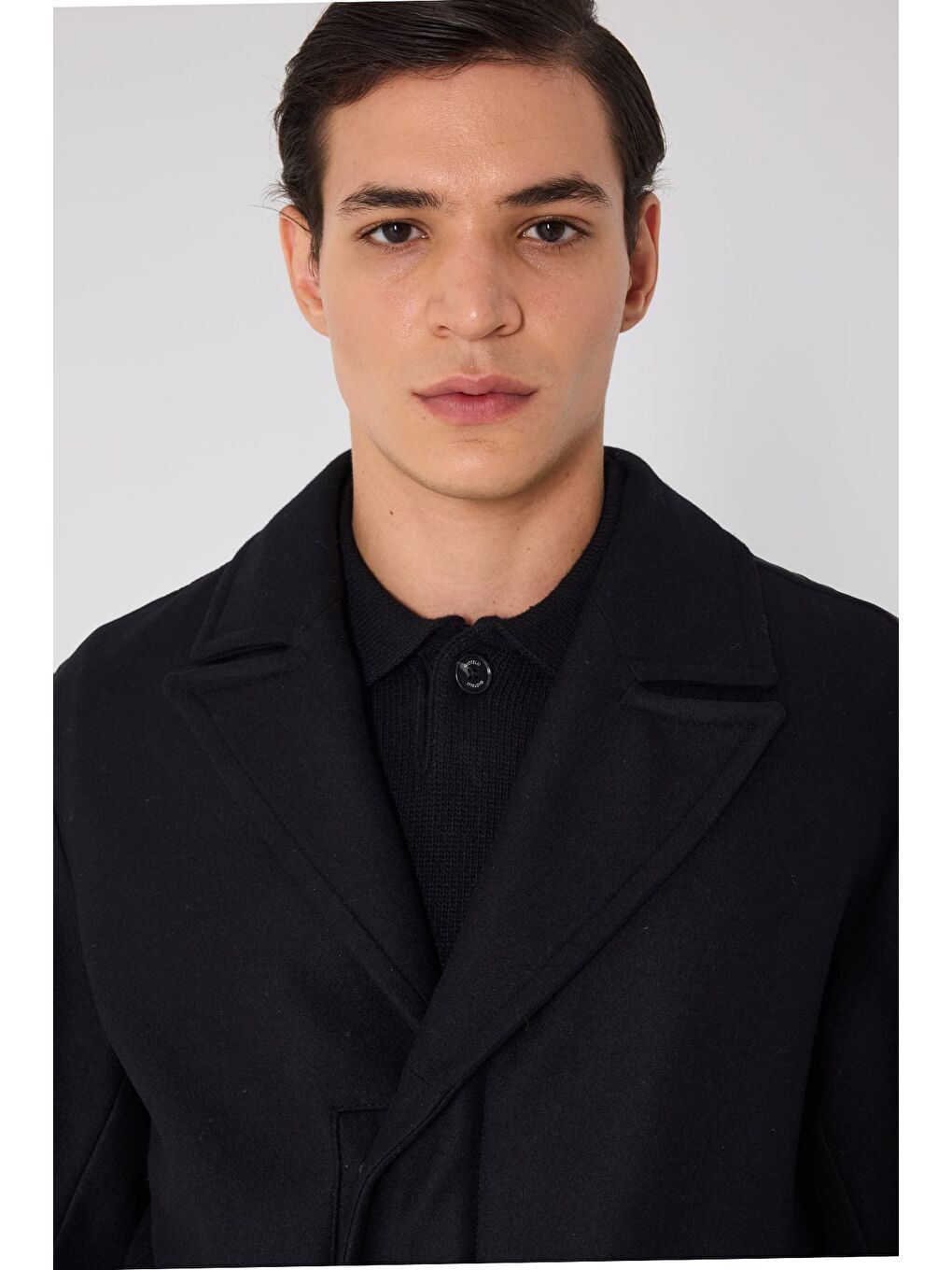 Giotelli Siyah Regular Fit Ceket Yaka Yünlü Kaşe Kaban-2