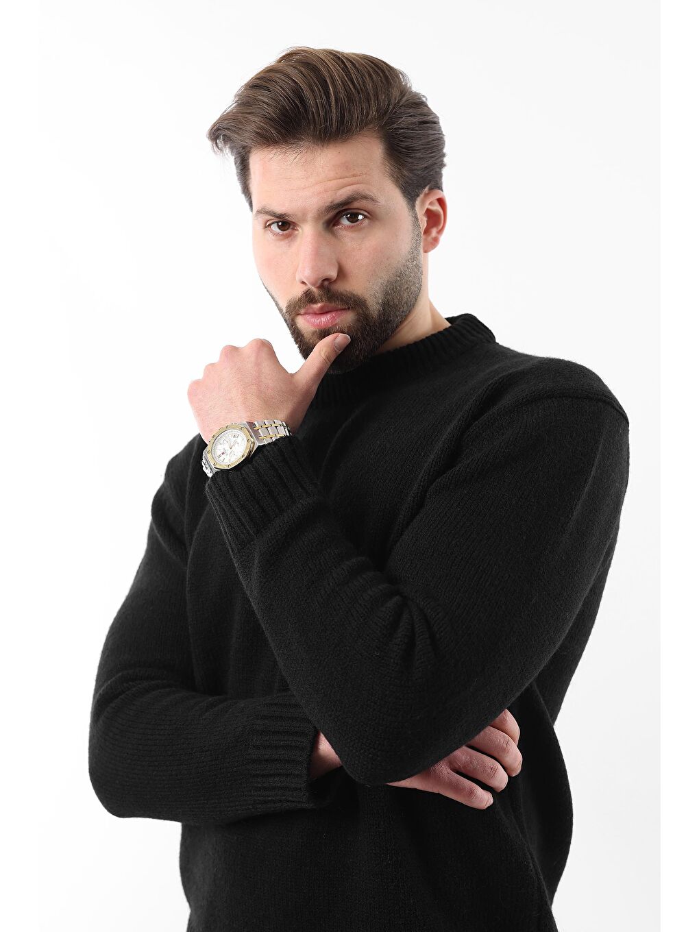 Siyah Bisiklet Yaka Overfit Erkek Triko Kazak E7402-7