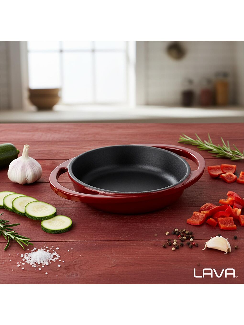 Bordo Yuvarlak Sahan Döküm Demir Yekpare Çift Kulplu Çap(Ø)12cm.-6