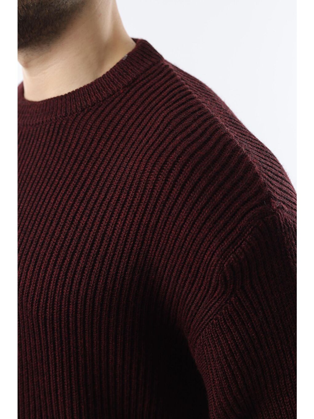 Bordo Bisiklet Yaka Triko Erkek Kazak E7410-4