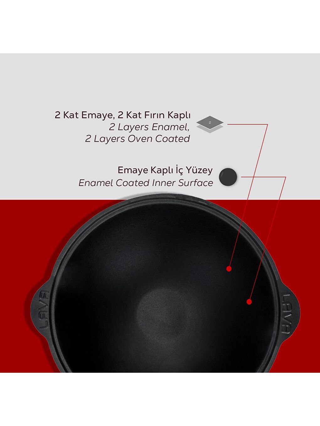 Bordo Yuvarlak Cam Kapaklı Kazan / Tencere. Döküm Demir Yekpare Kulplu Çap(Ø)28 cm.-5