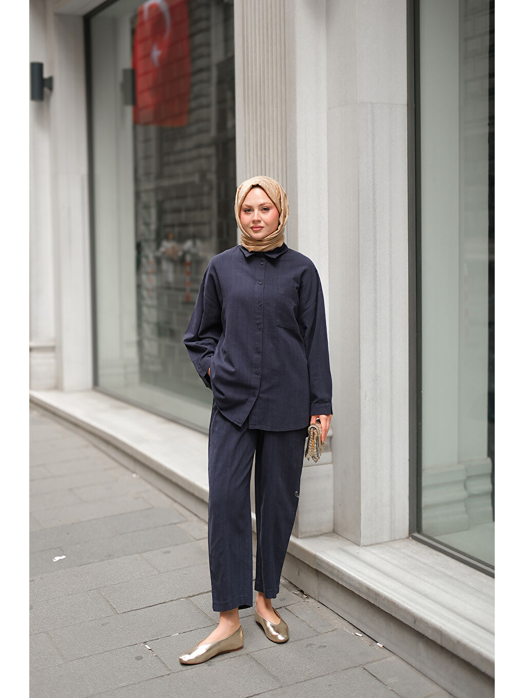 Kadın Kaesta Keten Takım Lacivert