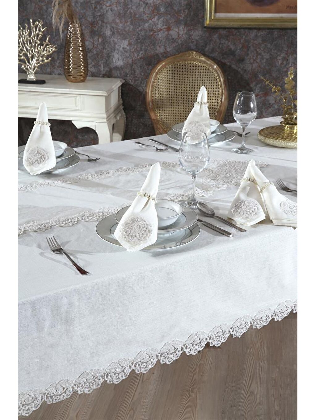Ekru Serap Masa Örtüsü 26 Parça Krem-1
