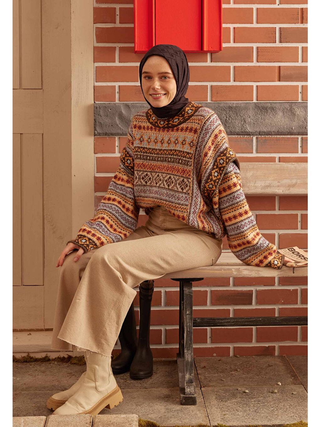 Kahverengi Porto Jakarlı Şal Acı Kahve