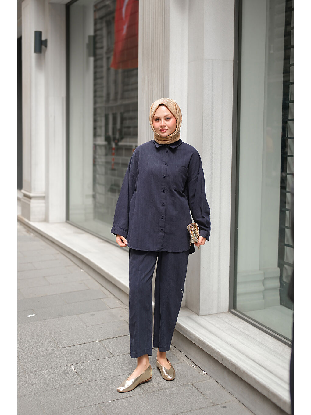 Kadın Kaesta Keten Takım Lacivert-1