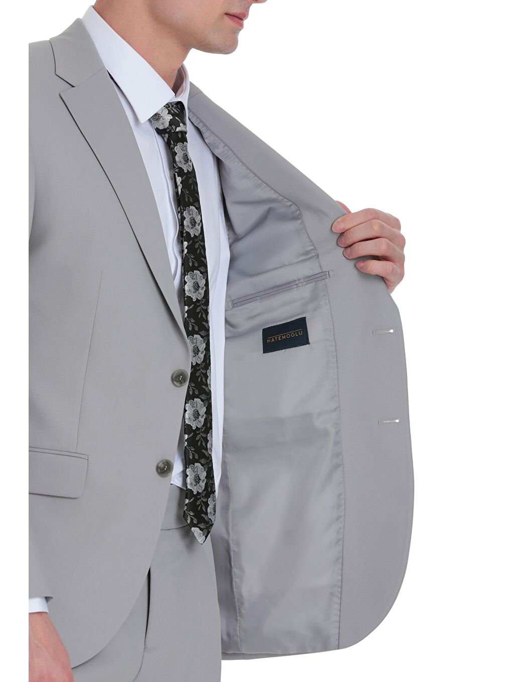 Gri Slim Fit Mono Yaka Klasik Takım Elbise-3