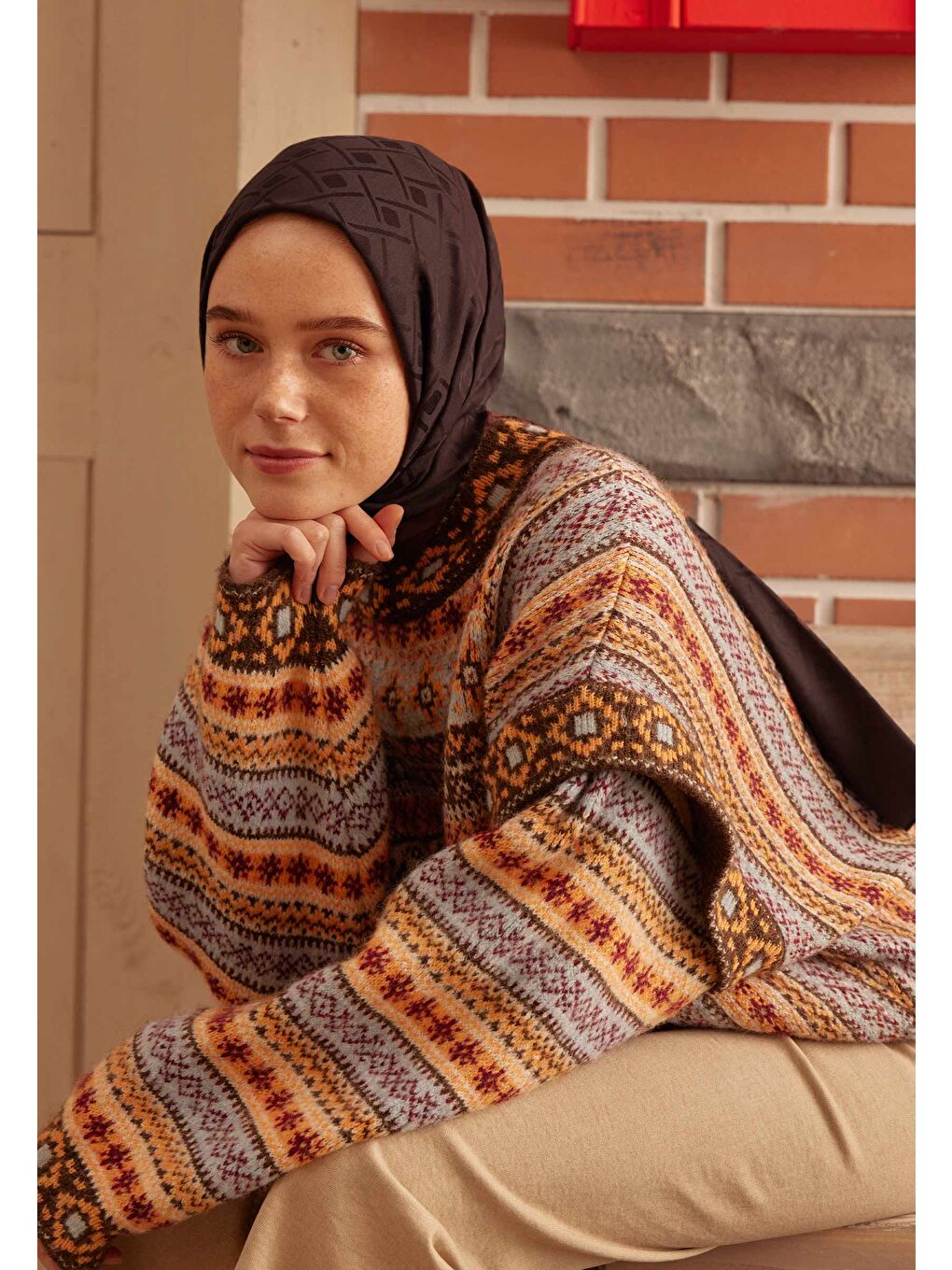 Kahverengi Porto Jakarlı Şal Acı Kahve-1