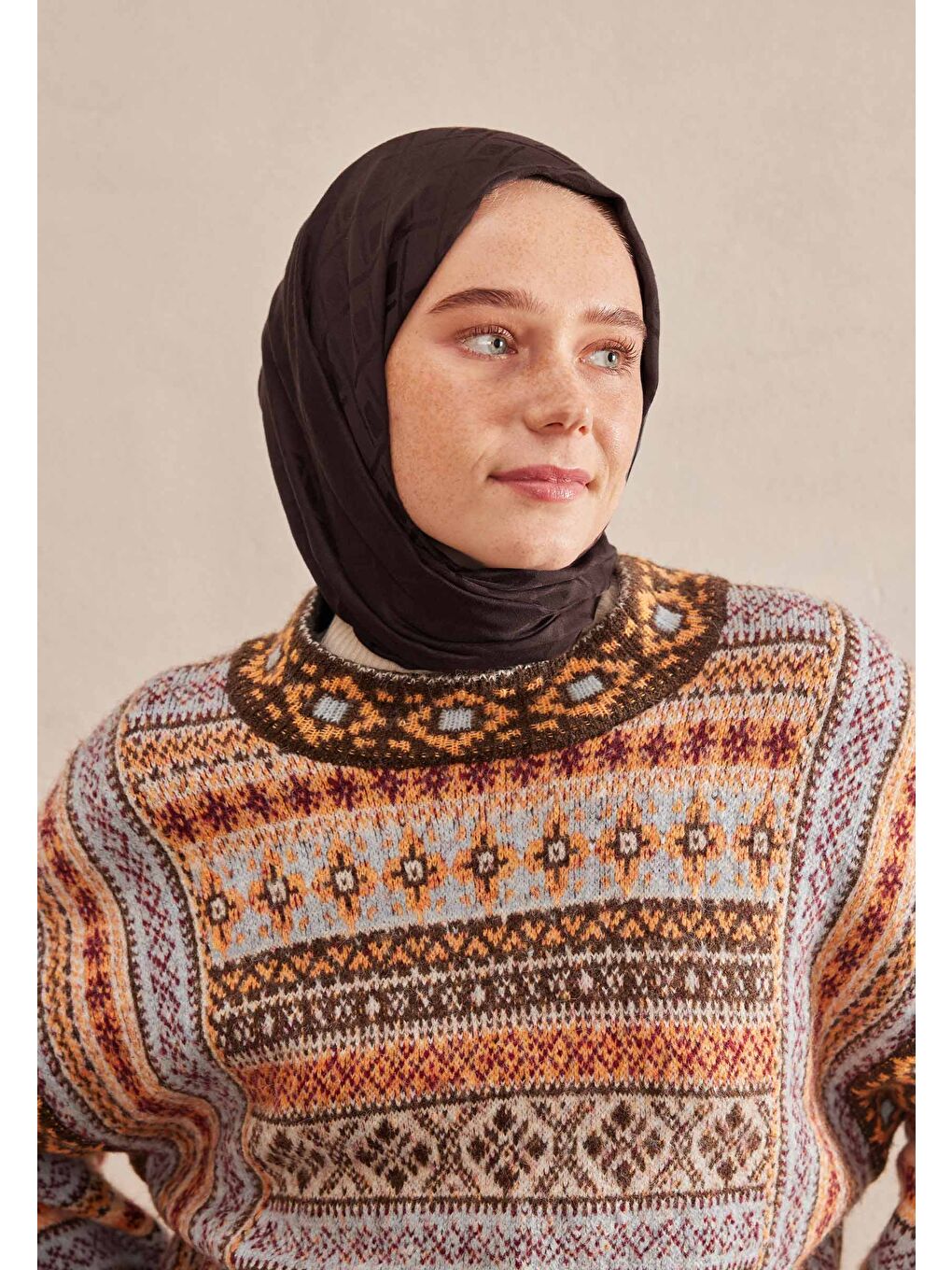 Kahverengi Porto Jakarlı Şal Acı Kahve-2